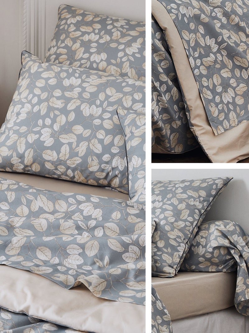 Parure de lit percale de coton LISON GRIS Taie 65x65 cm Blanc Gris - Kiabi