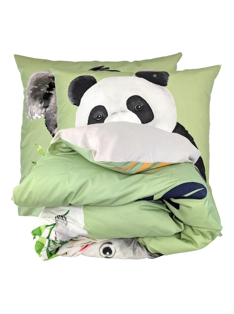 Parure de lit percale de coton PANDA Vert - Kiabi