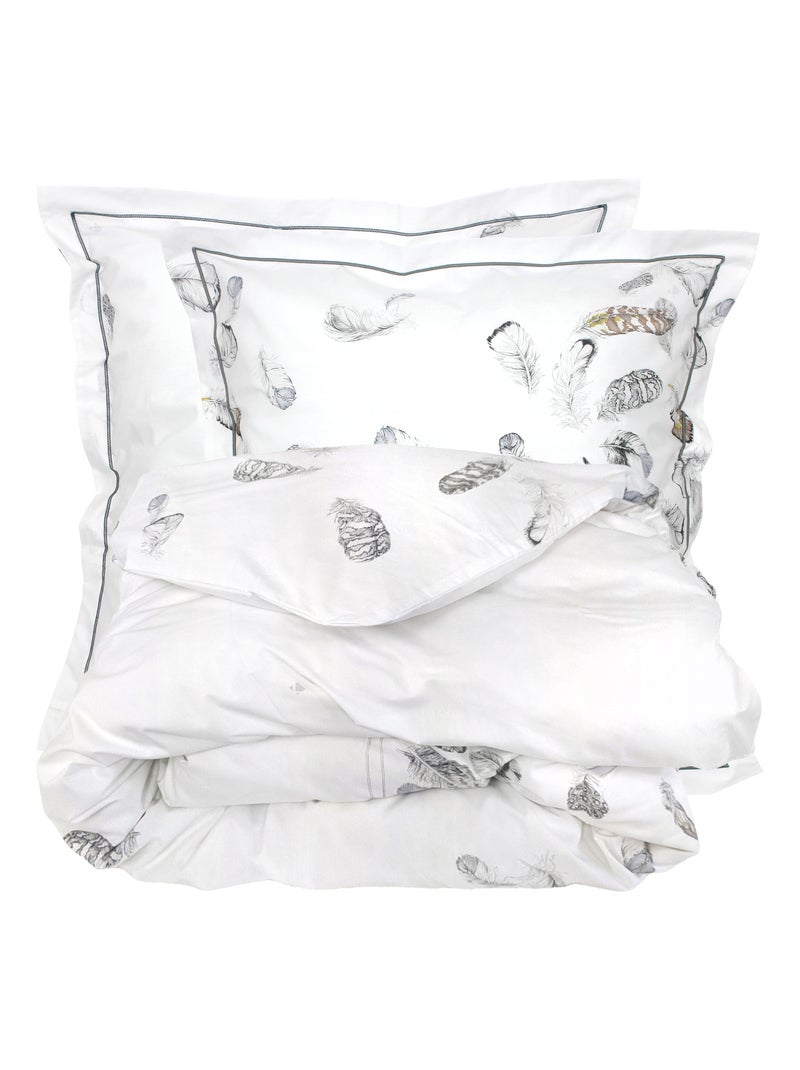Parure de lit percale PLUMES Taie 65x65 cm Blanc - Kiabi