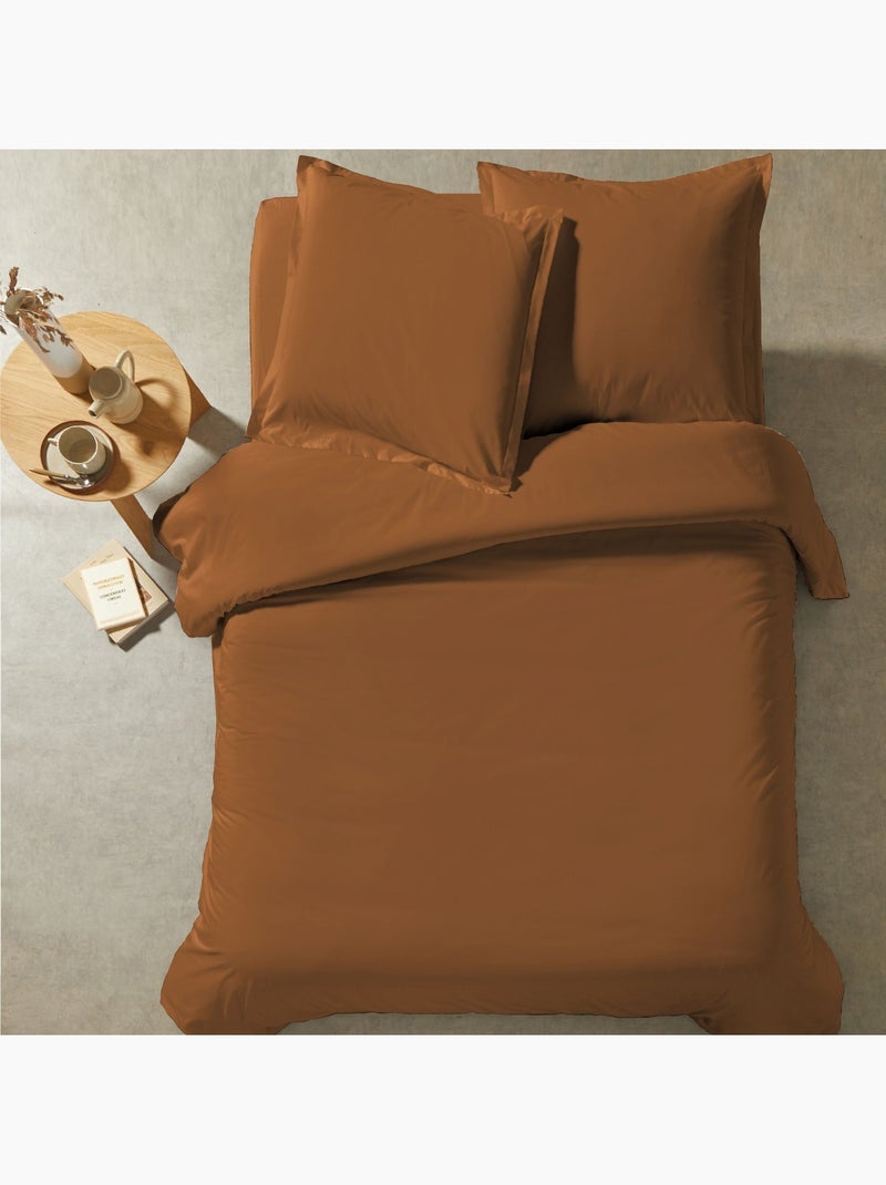 Parure de lit percale unie Marron - Kiabi