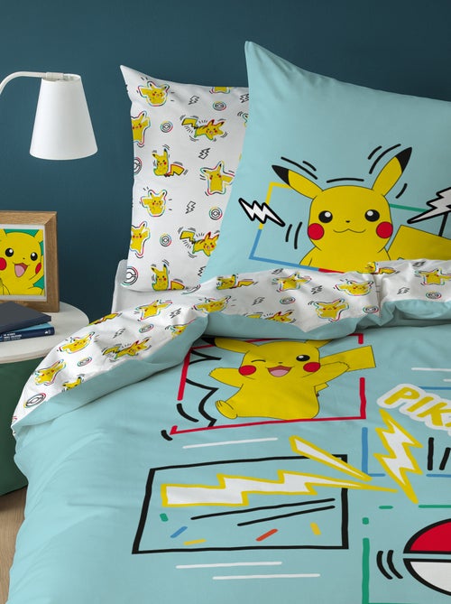 Parure de lit 'Pokemon' 2 pièces 1 personne : housse de couette + taie d'oreiller - Kiabi