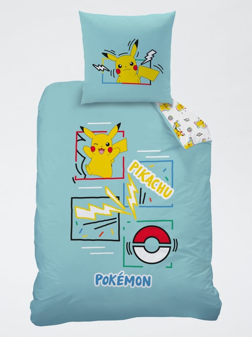 Parure de lit 'Pokemon' 2 pièces 1 personne : housse de couette + taie d'oreiller - Kiabi