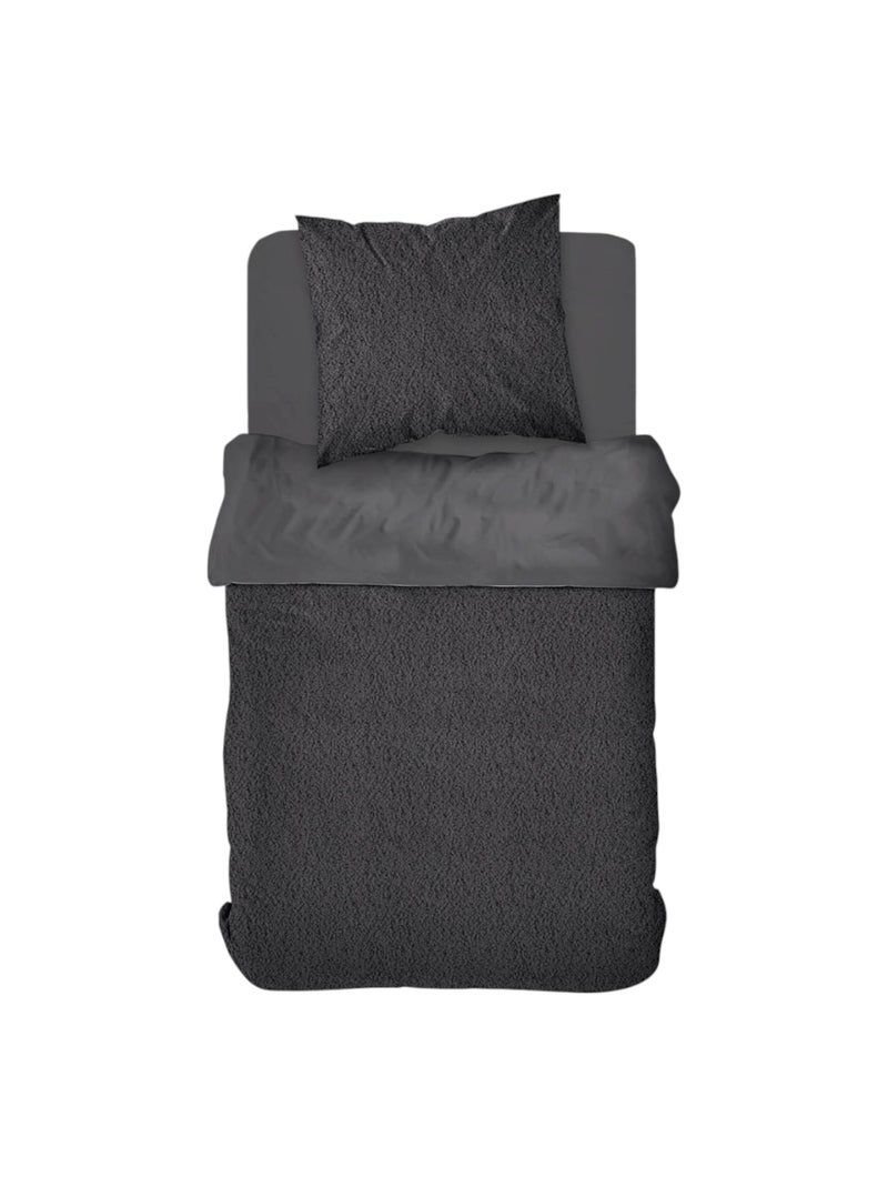 Parure de lit polaire teddy BIEN AU CHAUD gris anthracite - Kiabi