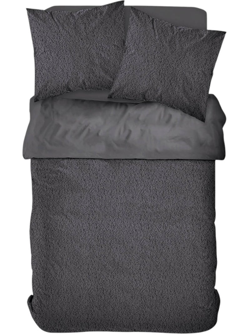 Parure de lit polaire teddy BIEN AU CHAUD gris anthracite - Kiabi