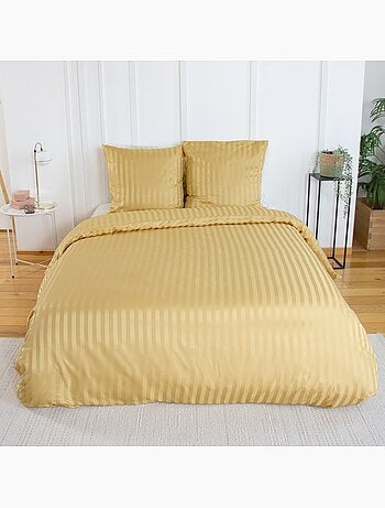Parure de lit polyester effet satin fines rayures 2 places jaune Andrea