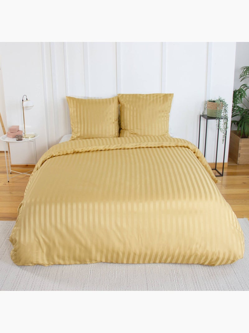 Parure de lit polyester effet satin fines rayures 2 places jaune Andrea Jaune - Kiabi