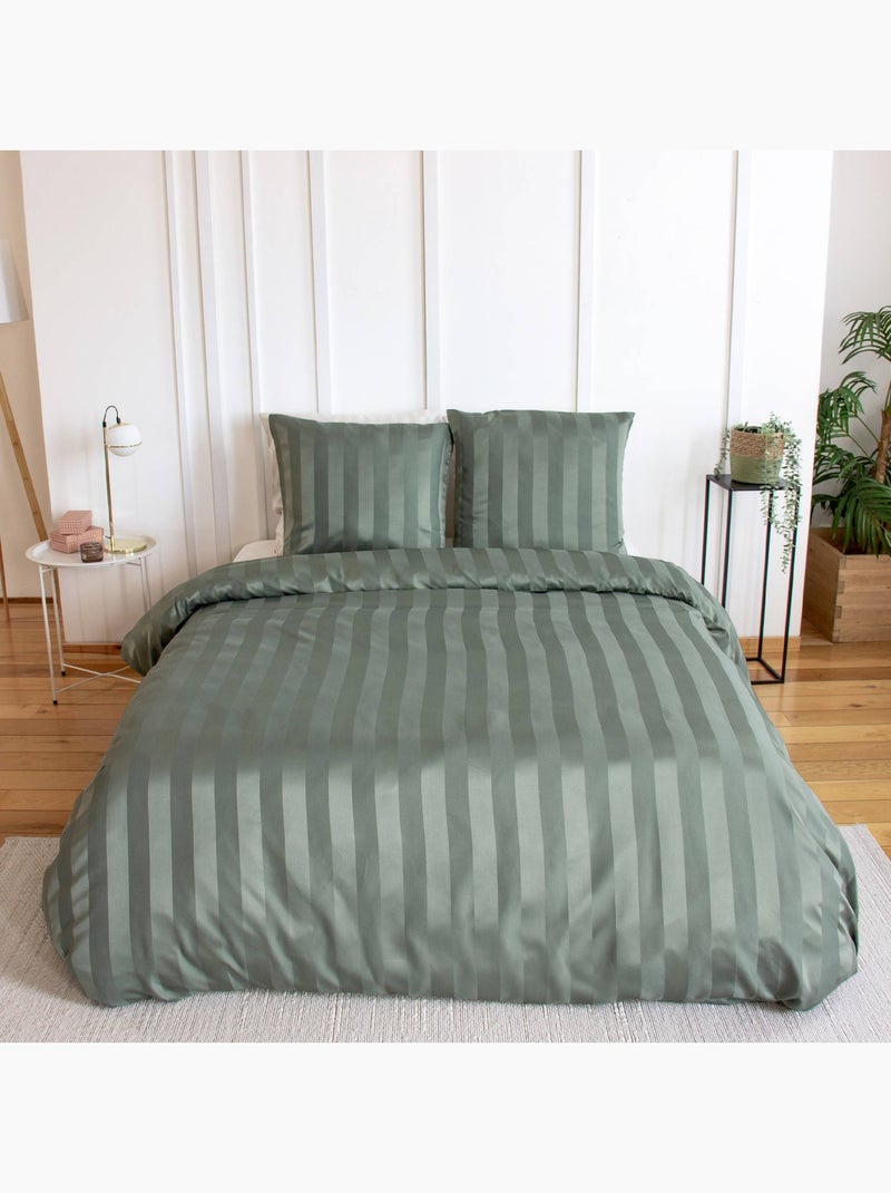 Parure de lit polyester effet satin fines rayures 2 places vert Andrea Vert - Kiabi
