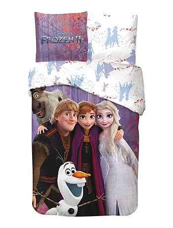 Parure de Lit Reine des Neiges Disney Enfant, 100% Coton Oeko-Tex, Imprimé Réversible, Lit 1 place,