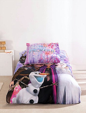 Parure de Lit Reine des Neiges Disney Enfant, 100% Coton Oeko-Tex, Imprimé Réversible, Lit 1 place,