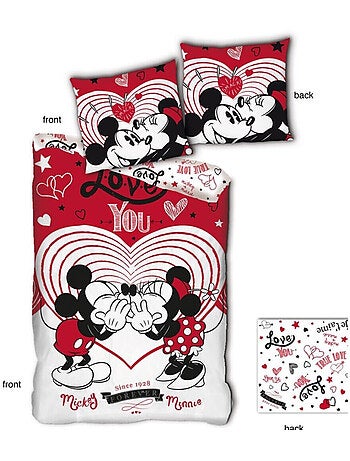 Parure de lit réversible- Mickey et Minnie qui s'embrassent - 140 cm x 200 cm