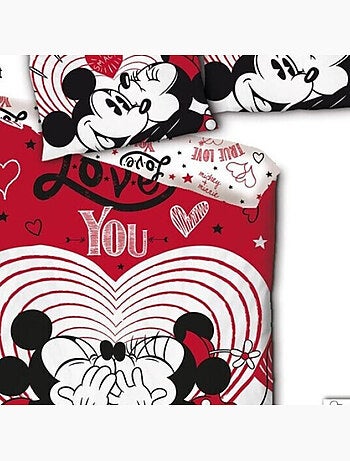 Parure de lit réversible- Mickey et Minnie qui s'embrassent - 140 cm x 200 cm