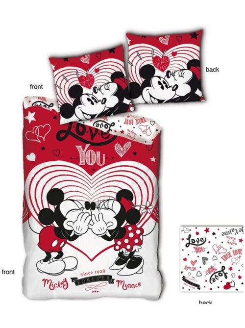 Parure de lit réversible- Mickey et Minnie qui s'embrassent - 140 cm x 200 cm - Kiabi