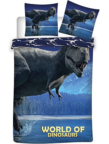Parure de lit réversible -World of Dinosaurs- - Bleue - 140 cm x 200 cm