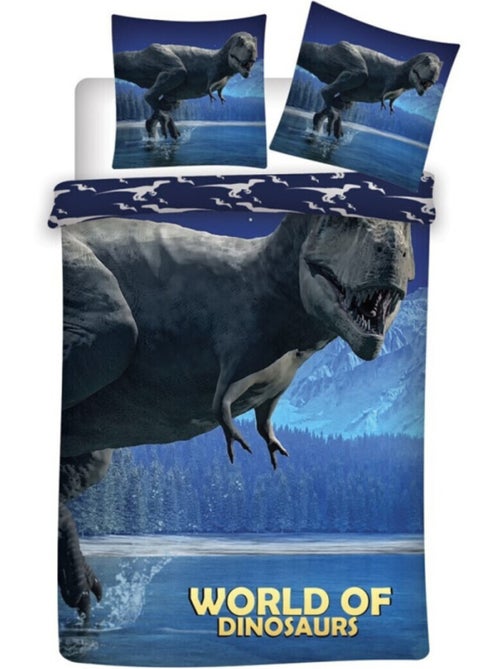 Parure de lit réversible -World of Dinosaurs- - Bleue - 140 cm x 200 cm - Kiabi