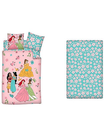Parure de lit réversible 140x200 cm et drap housse 90x200 cm Disney Princesse