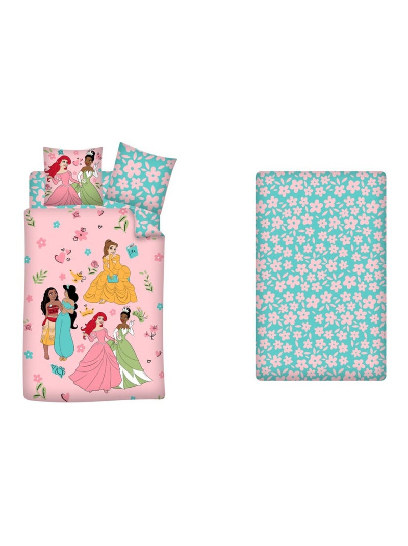 Parure de lit réversible 140x200 cm et drap housse 90x200 cm  Disney Princesse Rose - Kiabi