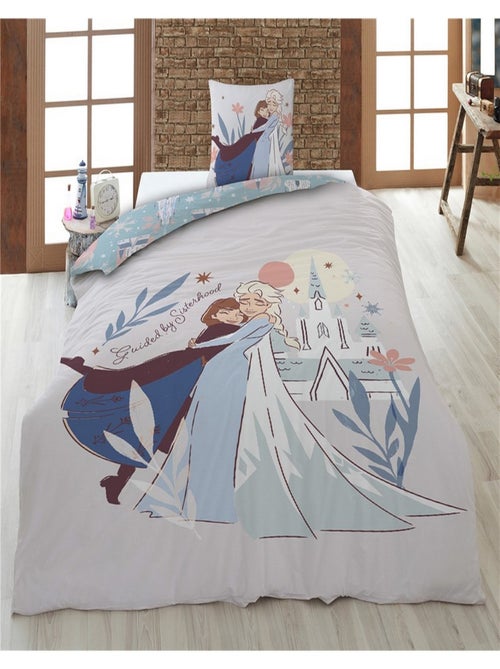 Parure de lit réversible 140x200 cm La Reine des Neiges Elsa et Anna - Kiabi