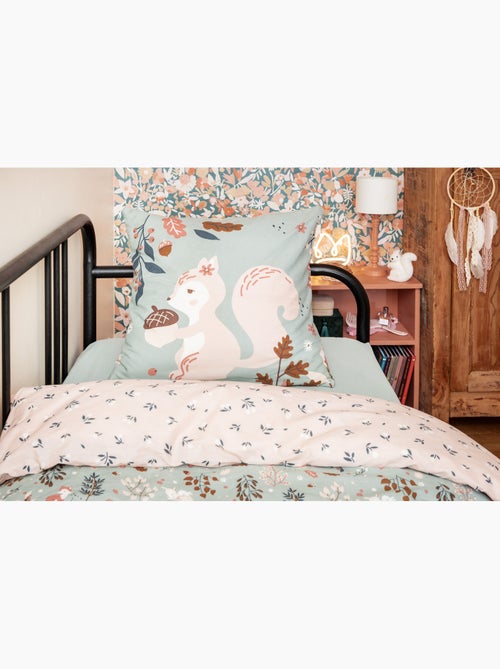 Parure de lit réversible + 2 taies d’oreiller – Coton 57 fils – Ecureuil Tamia - Kiabi
