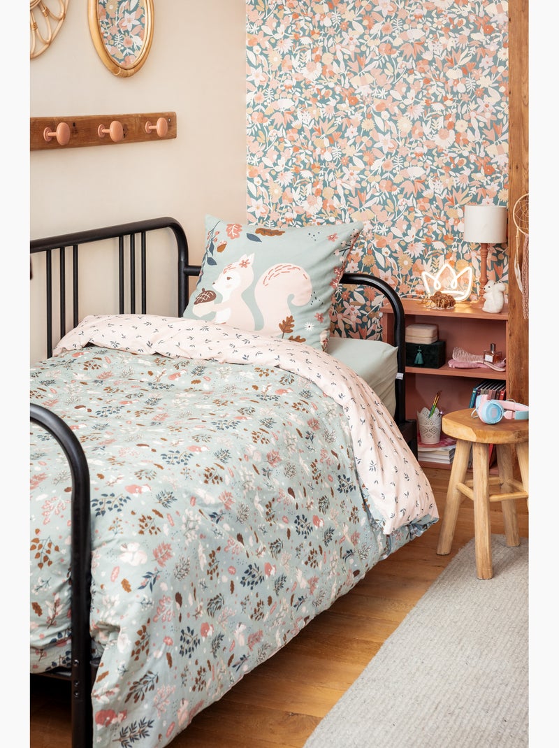 Parure de lit réversible + 2 taies d’oreiller – Coton 57 fils – Ecureuil Tamia Multicolore - Kiabi