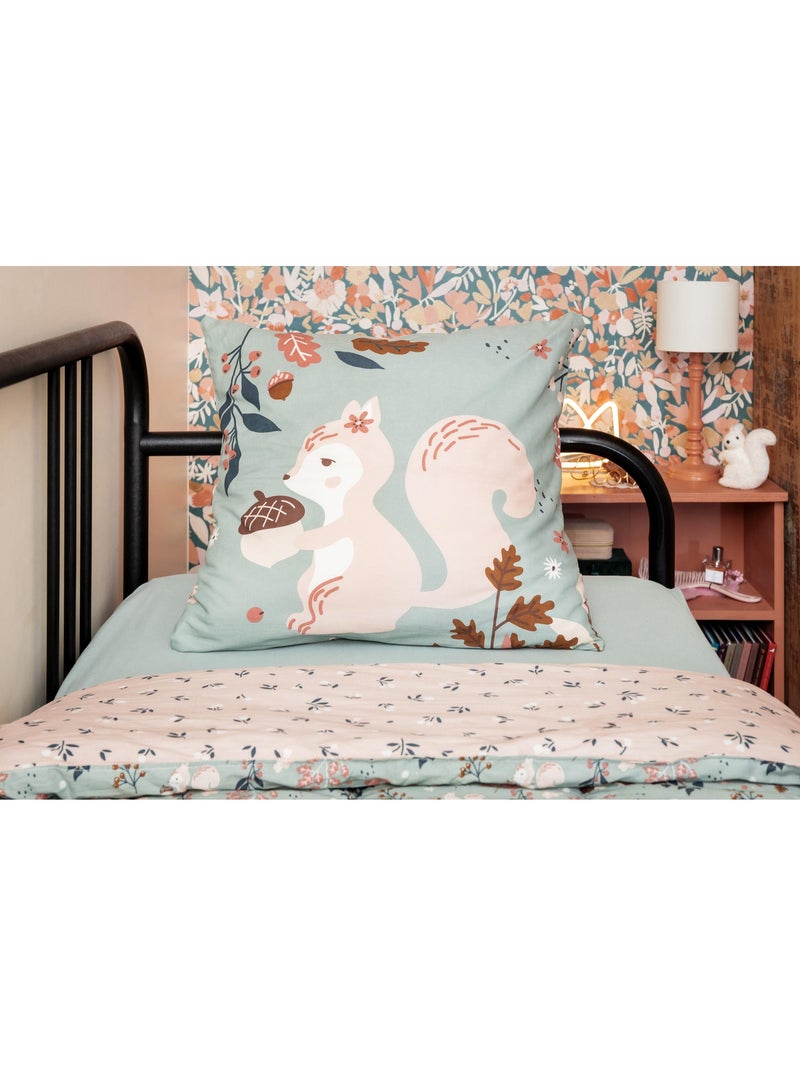 Parure de lit réversible + 2 taies d’oreiller – Coton 57 fils – Ecureuil Tamia Multicolore - Kiabi