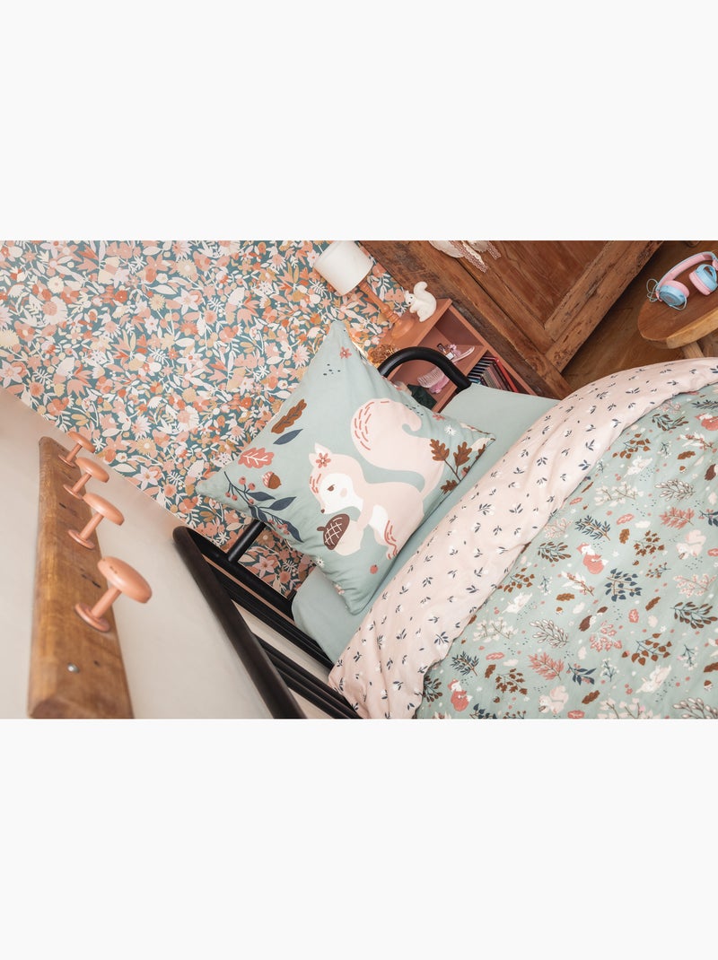 Parure de lit réversible + 2 taies d’oreiller – Coton 57 fils – Ecureuil Tamia Multicolore - Kiabi
