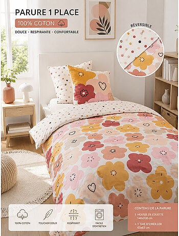 Parure de lit réversible 3 pièces Coton imprimé POPPY