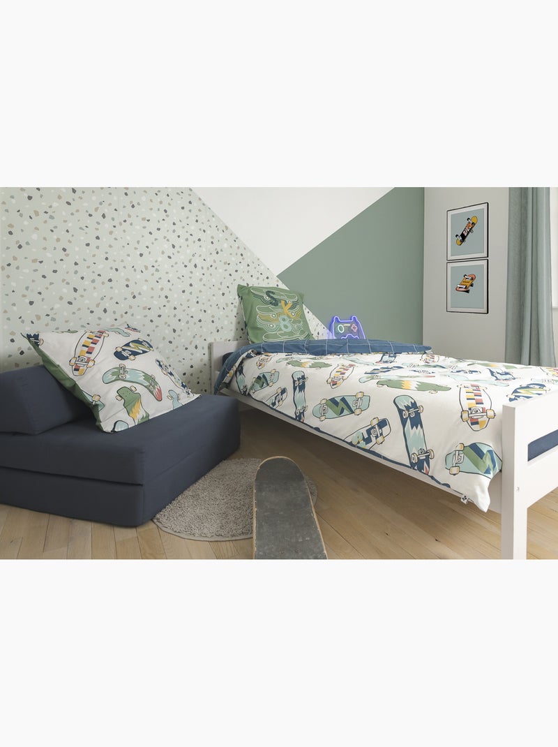 Parure de lit réversible 3 pièces Coton imprimé SKATE Bleu - Kiabi