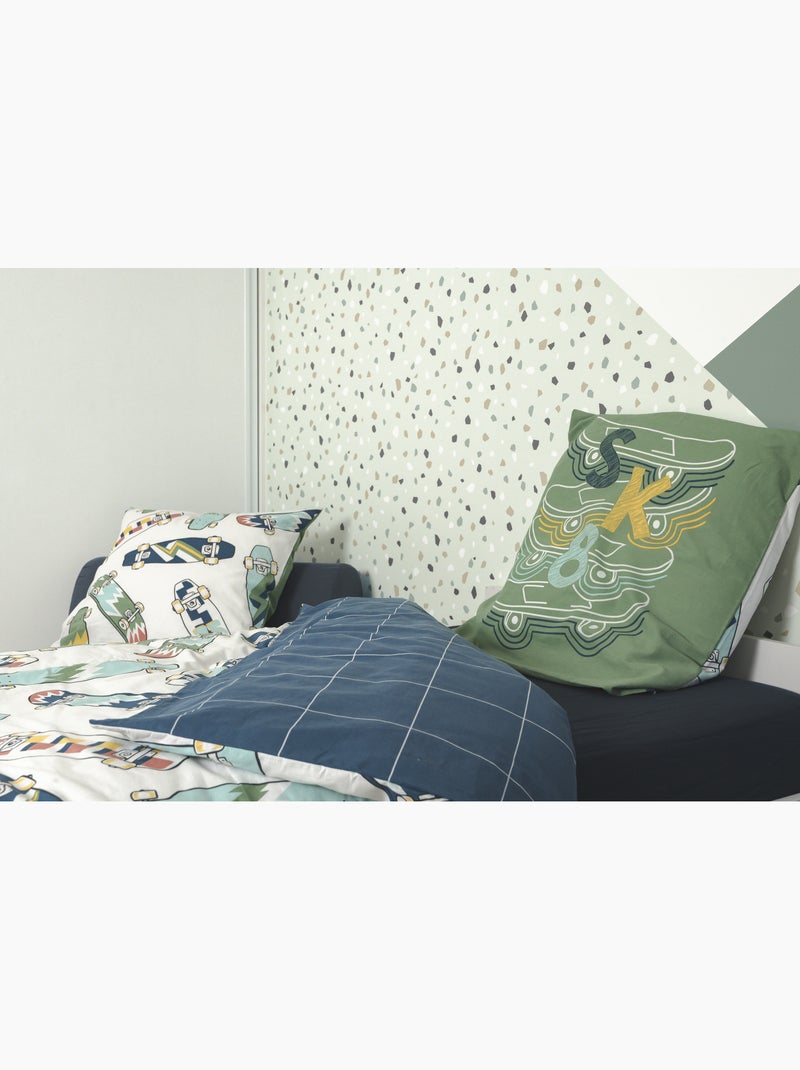 Parure de lit réversible 3 pièces Coton imprimé SKATE Bleu - Kiabi