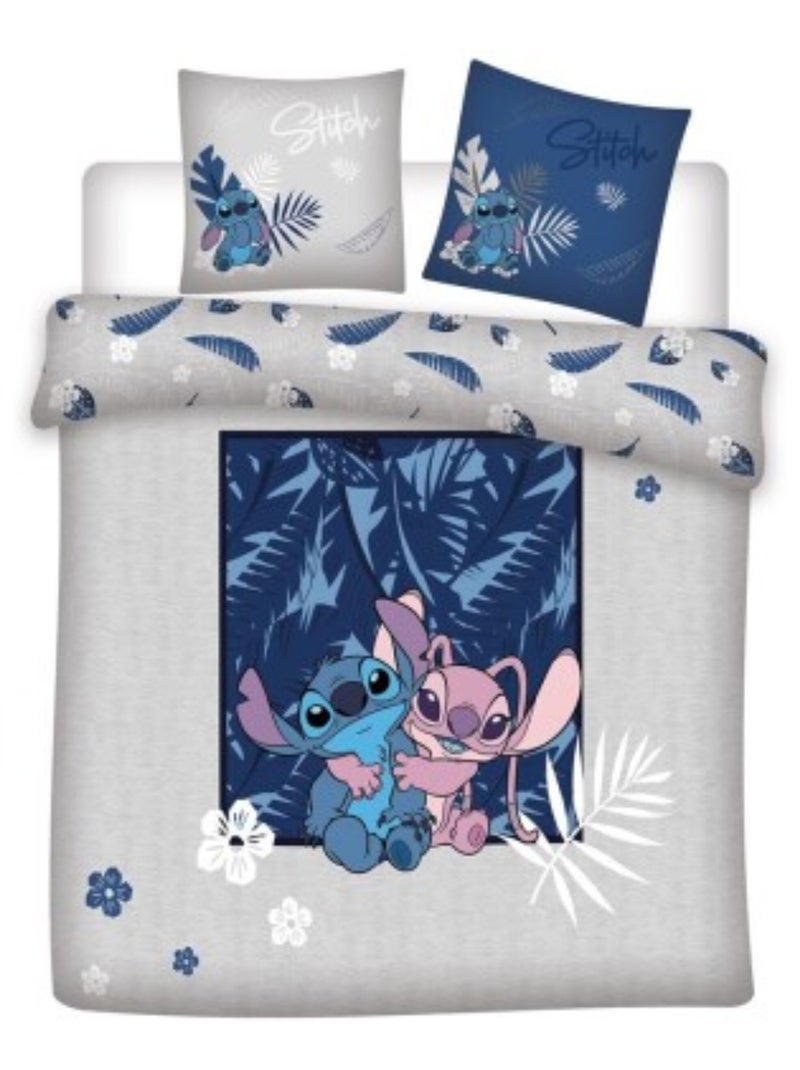 Parure de Lit Réversible Angel & Stitch – Housse de Couette + 2 Taies d’Oreiller Gris - Kiabi