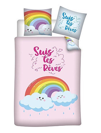 Parure de lit réversible Arc-en-Ciel - -Suis tes Rêves- - 140 cm x 200 cm