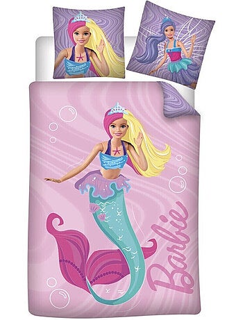 Parure de lit réversible Barbie Sirène - Rose - 140 cm x 200 cm
