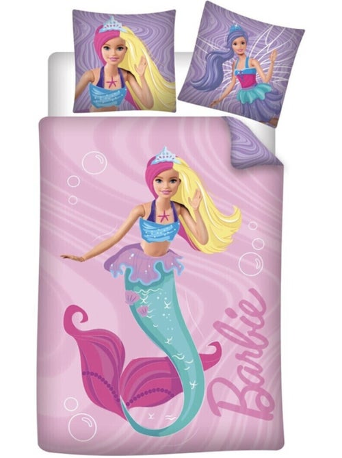 Parure de lit réversible Barbie Sirène - Rose - 140 cm x 200 cm - Kiabi