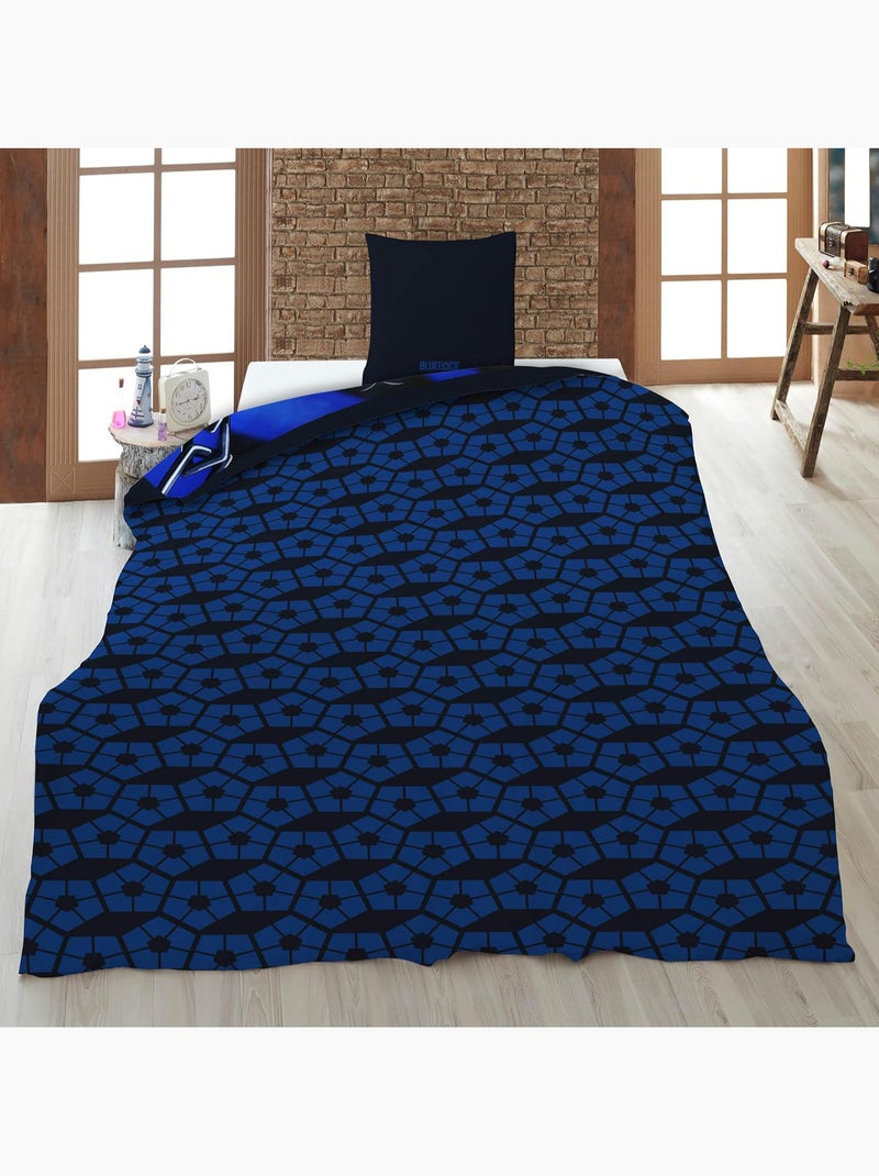 Parure de lit réversible Blue Lock noir et bleu - 140 cm x 200 cm Multicolore - Kiabi