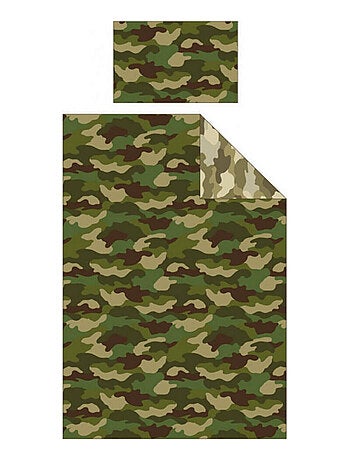 Parure de lit réversible camouflage militaire vert 135 cm x 200 cm