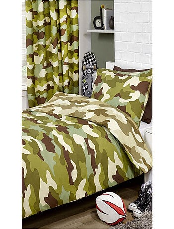Parure de lit réversible camouflage militaire vert 135 cm x 200 cm