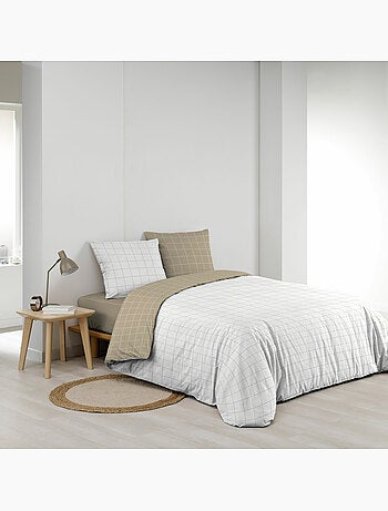 Parure de lit réversible – Carreaux chic – 100% coton 57 fils – 2 taies 63x63 cm