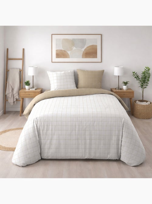 Parure de lit réversible – Carreaux chic – 100% coton 57 fils – 2 taies 63x63 cm - Kiabi