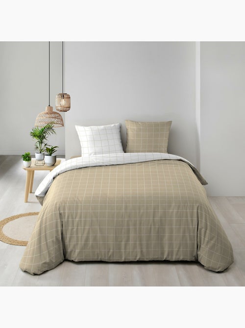 Parure de lit réversible – Carreaux chic – 100% coton 57 fils – 2 taies 63x63 cm - Kiabi