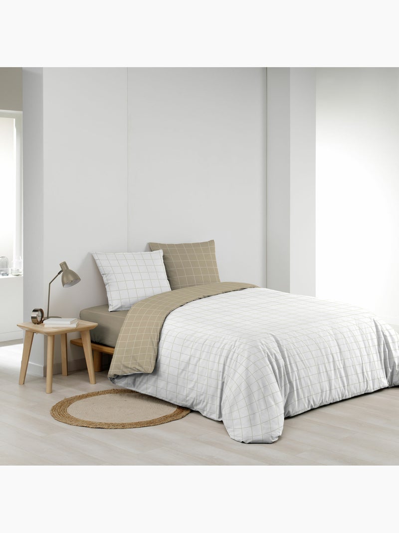 Parure de lit réversible – Carreaux chic – 100% coton 57 fils – 2 taies 63x63 cm Blanc - Kiabi