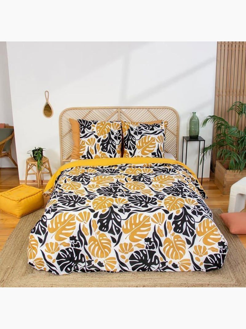 Parure de lit réversible coton - 3 pièces Jaune - Kiabi
