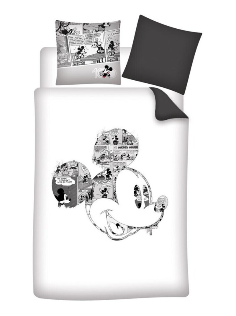 Parure de lit réversible Disney Mickey - Bande Dessinée - Noir et Blanc - 140 cm x 200 cm Multicolore - Kiabi