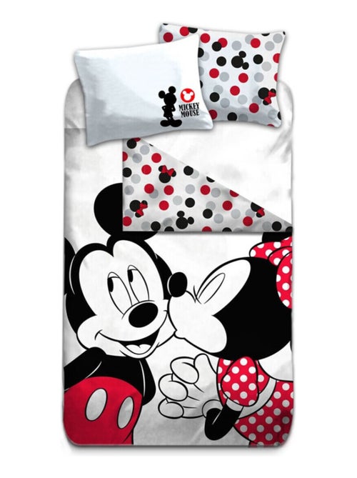 Parure de lit réversible Disney Mickey et Minnie - Bisou - 155 cm x 200 cm - Kiabi