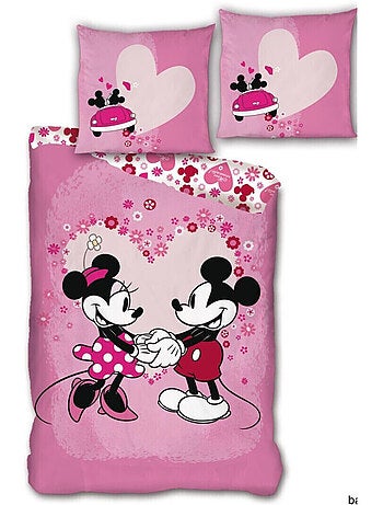Parure de lit réversible Disney Mickey et Minnie qui se tiennent les mains - 140 cm x 200 cm