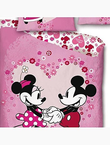 Parure de lit réversible Disney Mickey et Minnie qui se tiennent les mains - 140 cm x 200 cm