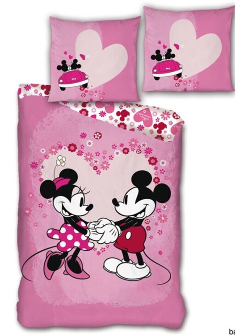Parure de lit réversible Disney Mickey et Minnie qui se tiennent les mains - 140 cm x 200 cm - Kiabi