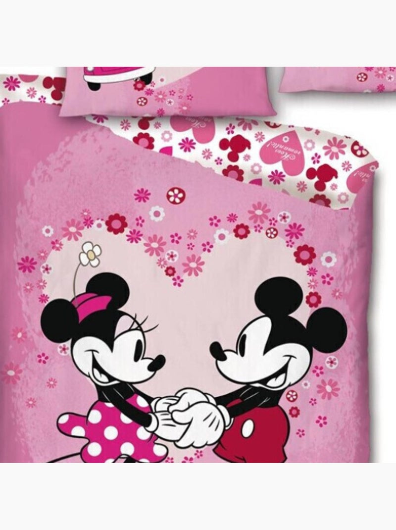 Parure de lit réversible Disney Mickey et Minnie qui se tiennent les mains - 140 cm x 200 cm Multicolore - Kiabi