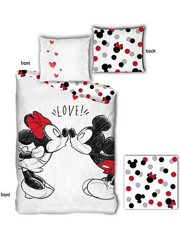 Parure de lit réversible Disney Mickey et Minnie qui s'embrassent - -Love !- - 140 cm x 200 cm
