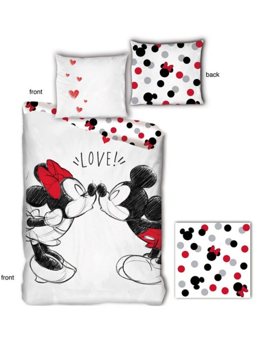 Parure de lit réversible Disney Mickey et Minnie qui s'embrassent - -Love !- - 140 cm x 200 cm - Kiabi
