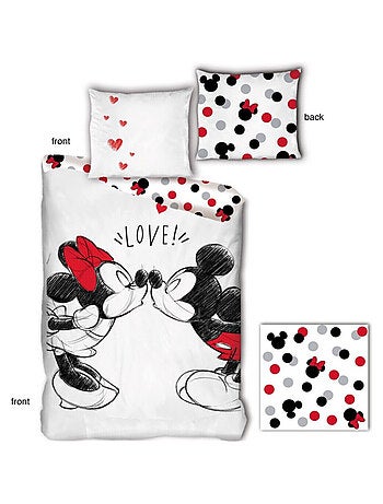Parure de lit réversible Disney Mickey et Minnie qui s'embrassent - -Love !- - 155 cm x 200 cm