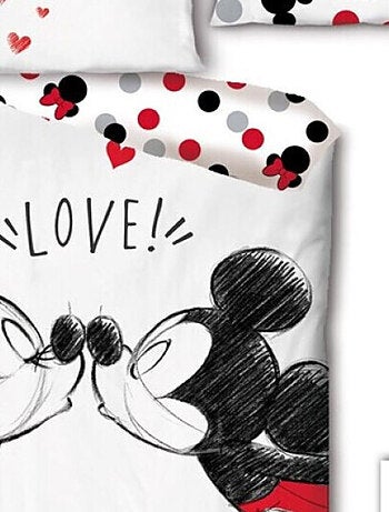 Parure de lit réversible Disney Mickey et Minnie qui s'embrassent - -Love !- - 155 cm x 200 cm